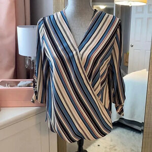 W5 NWOT Striped Wrap Blouse Quarter Sleeve, Size M